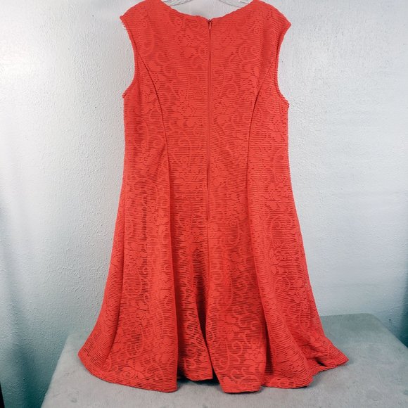 CB Women's Orange Lined Embroidered Fishnet Zip Back Sleeveless Dress - Picture 8 of 13